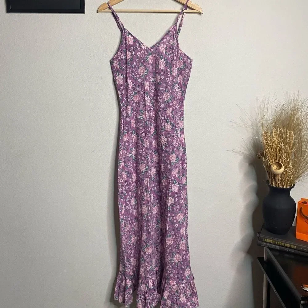 NEW Mille Resort Slip Dress Floral‎ Roma Ruffle Hem Midi Dress Purple Size S - Picture 2 of 5